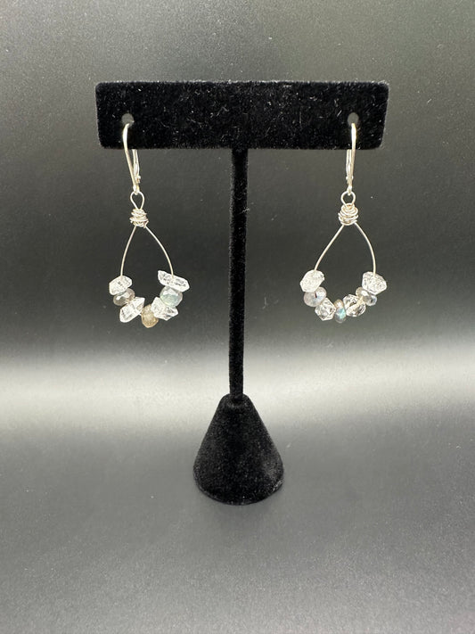 Bella Bloom Earrings - Herkimer Diamonds with Labradorite on Sterling Silver Hoops