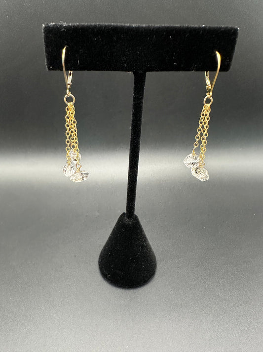 Bella Bloom Earrings - Herkimer Diamonds on 14K Gold Fill Chain