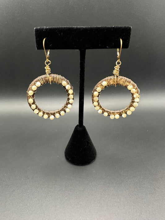 Bella Bloom Earrings - Coconut Shell with Mother of Pearl Hoops
