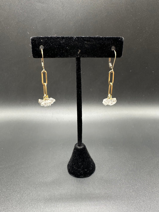 Bella Bloom Earrings - Herkimer Diamonds on 14K Gold Fill Paper Clip Earrings