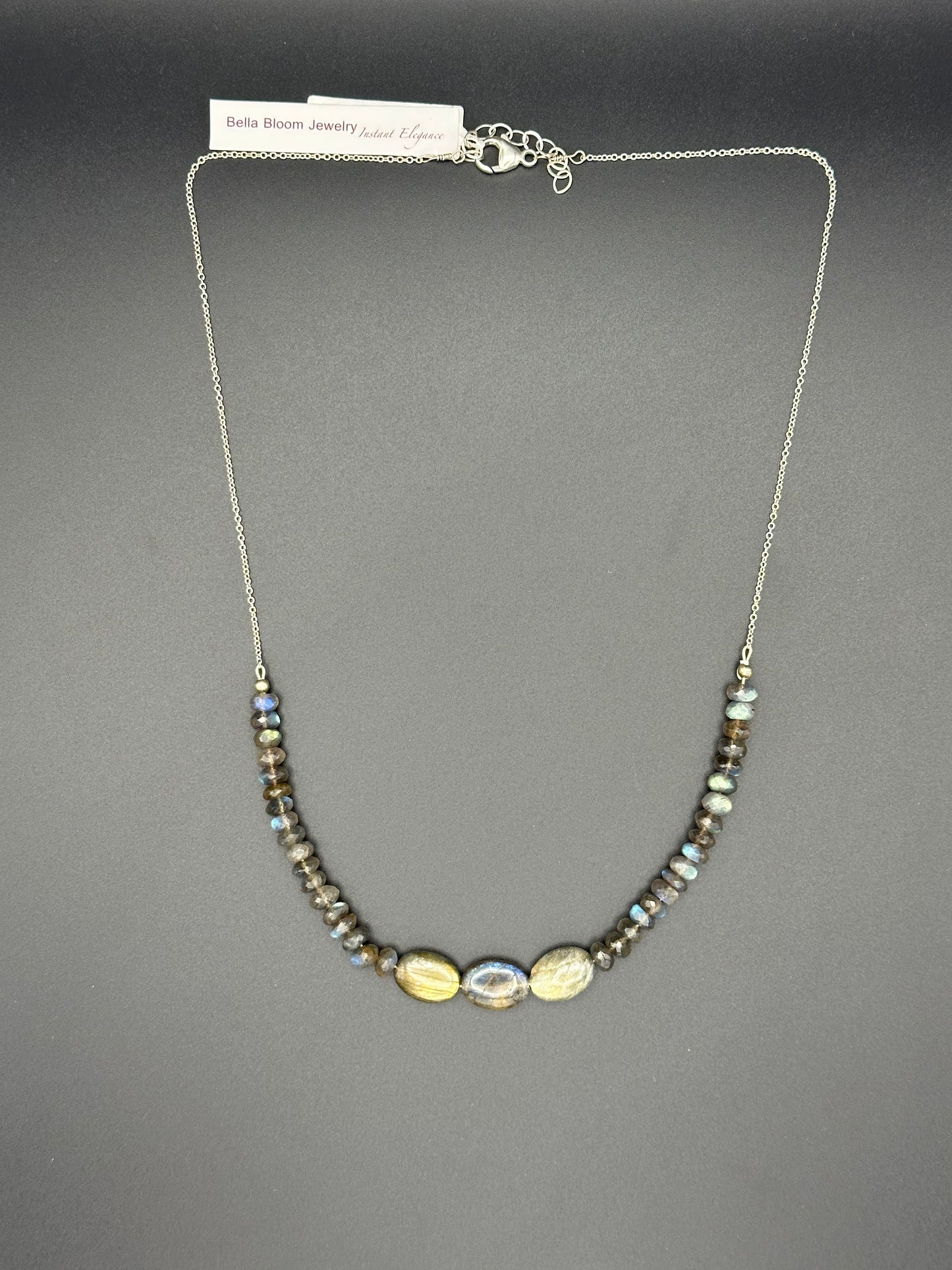 Bella Bloom Necklace - Labradorite Stones on Sterling Silver Chain