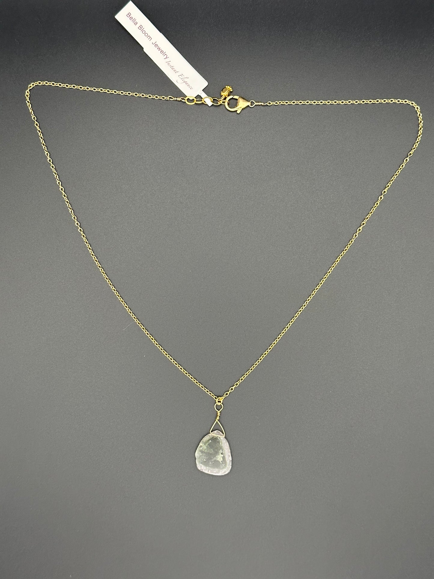 Bella Bloom Necklace - Tourmaline Slice on 20" 14K Gold Fill Chain