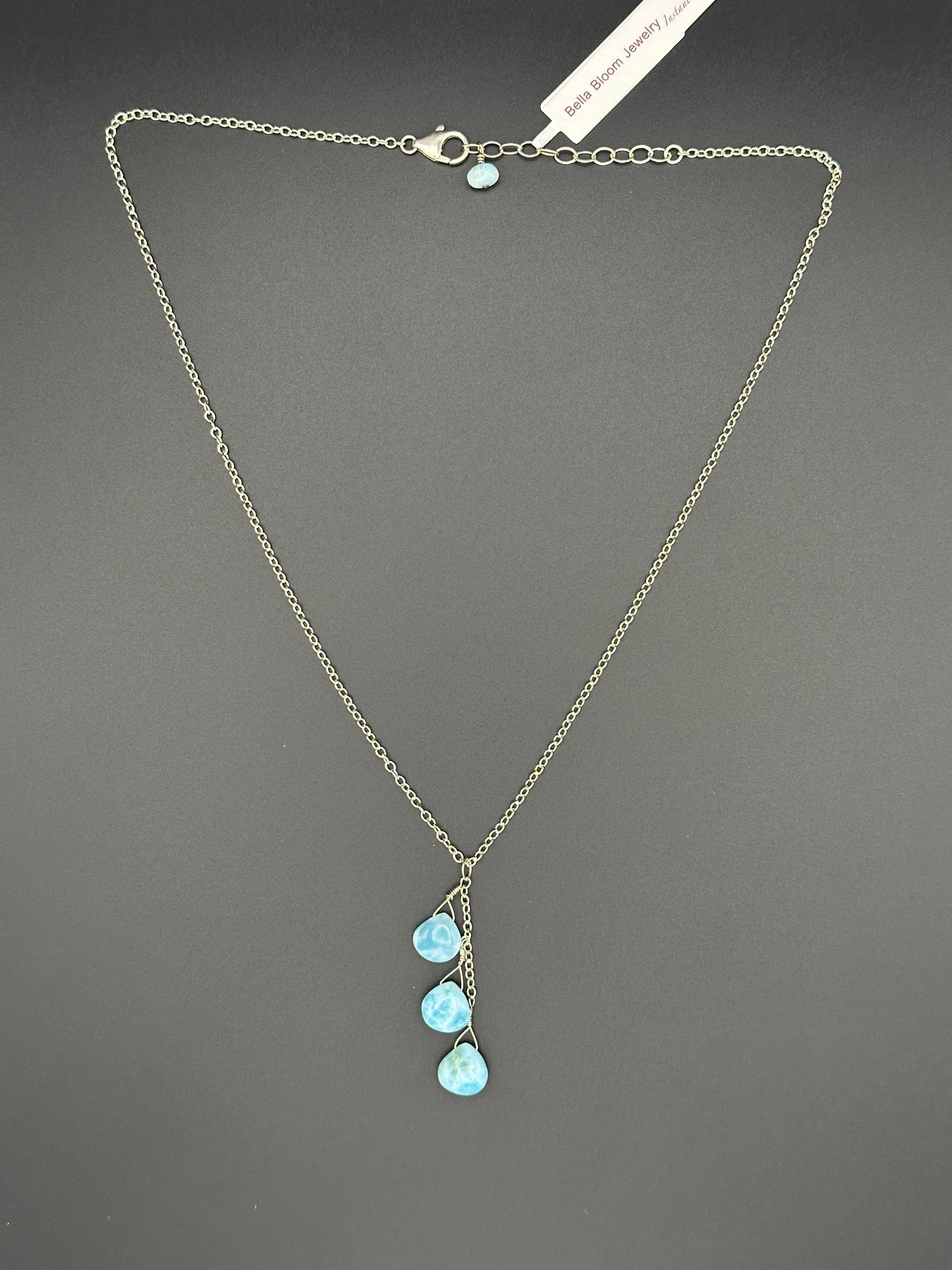 Bella Bloom Necklace - Larimar Stones on 18" Sterling Silver Chain