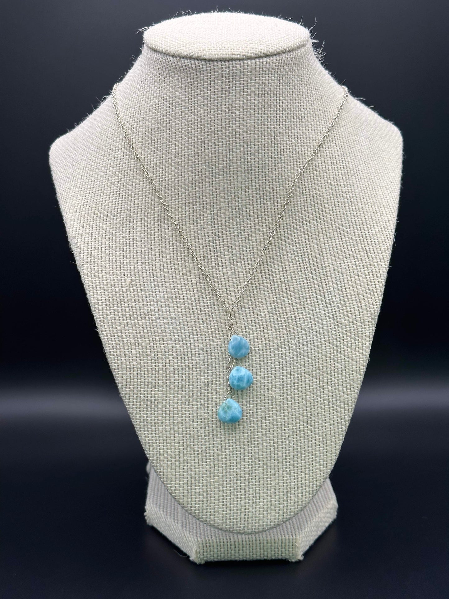 Bella Bloom Necklace - Larimar Stones on 18" Sterling Silver Chain