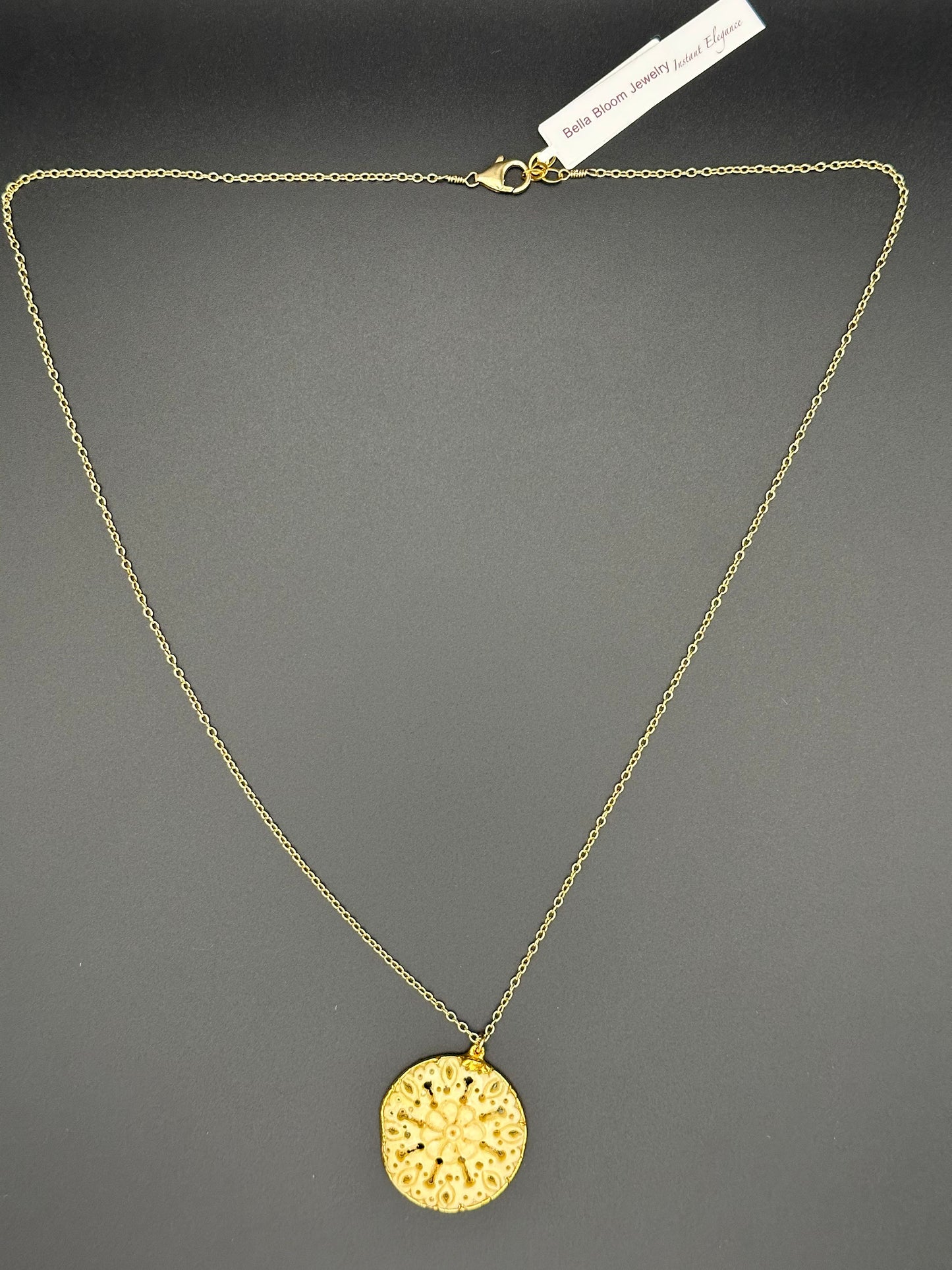 Bella Bloom Necklace - Hand Carved Bone Pendant on 24" 14K Gold Fill Chain