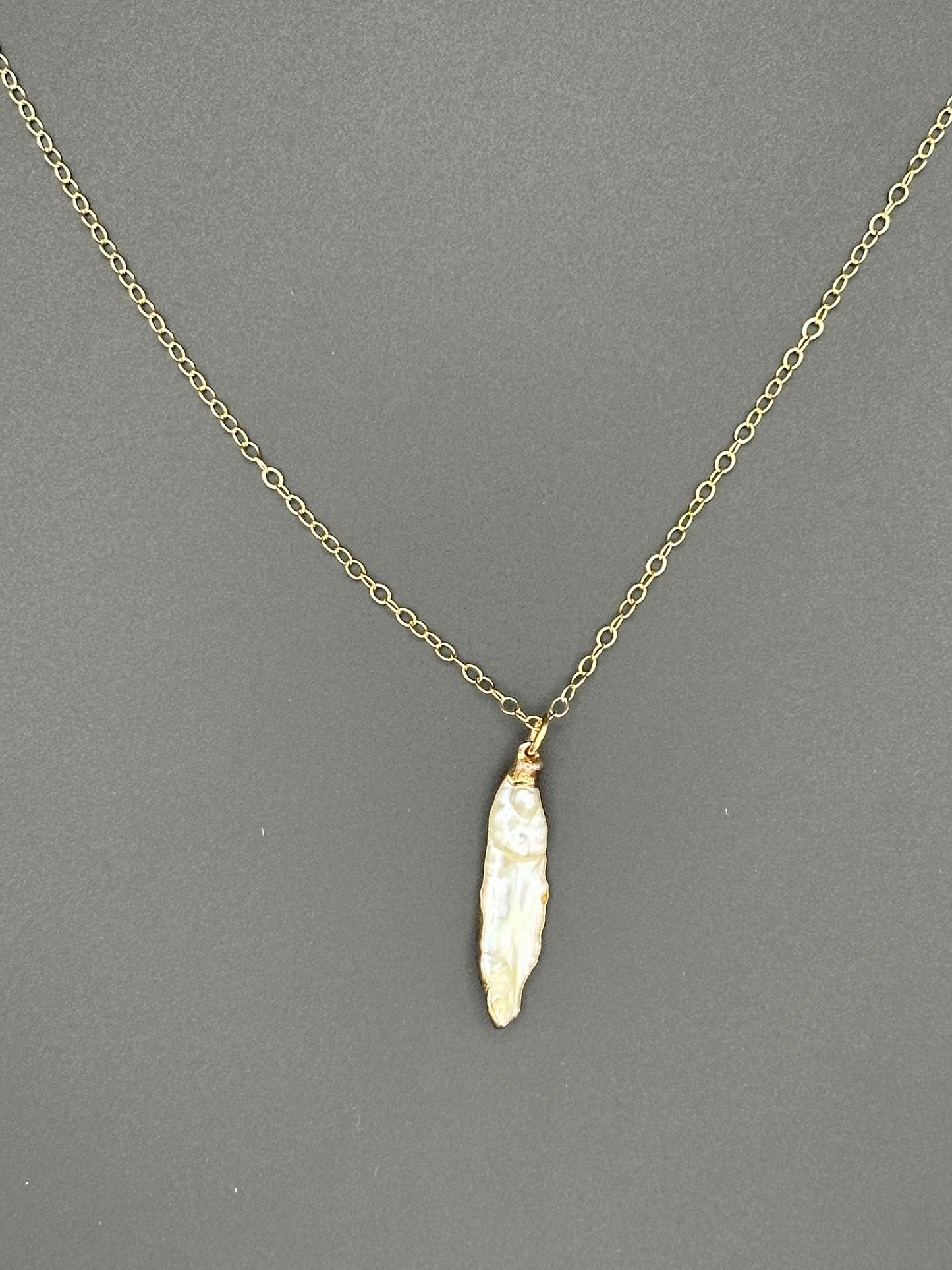 Bella Bloom Necklace - Fresh Water Chili Shaped Pearl on 19" 14K Gold Fill Chain