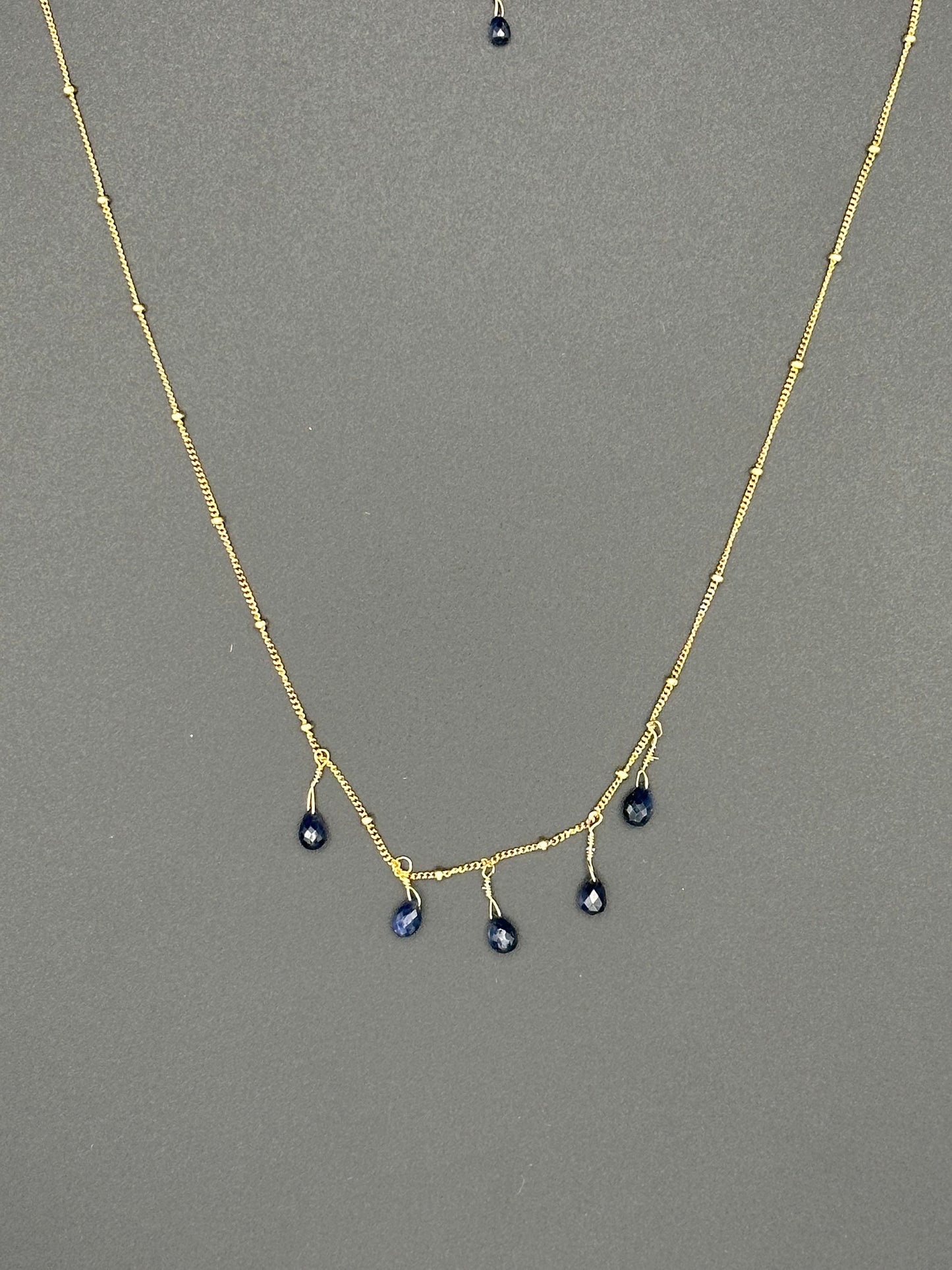 Bella Bloom Necklace - Baby Sapphires on 16" Satellite 14K Gold Fill Chain