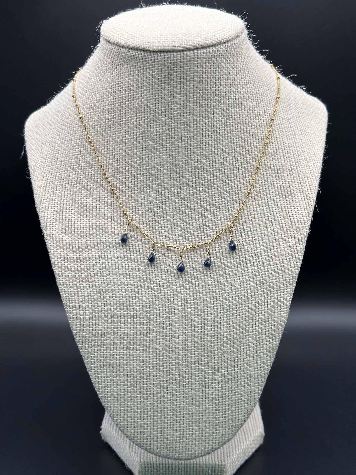 Bella Bloom Necklace - Baby Sapphires on 16" Satellite 14K Gold Fill Chain