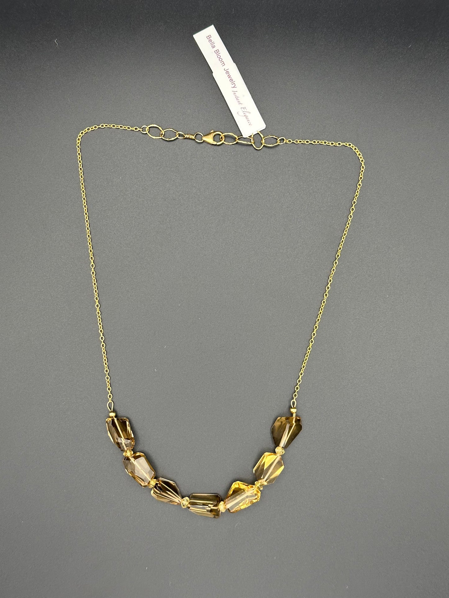 Bella Bloom Necklace - Whiskey Quartz on 18" 14K Gold Fill Chain