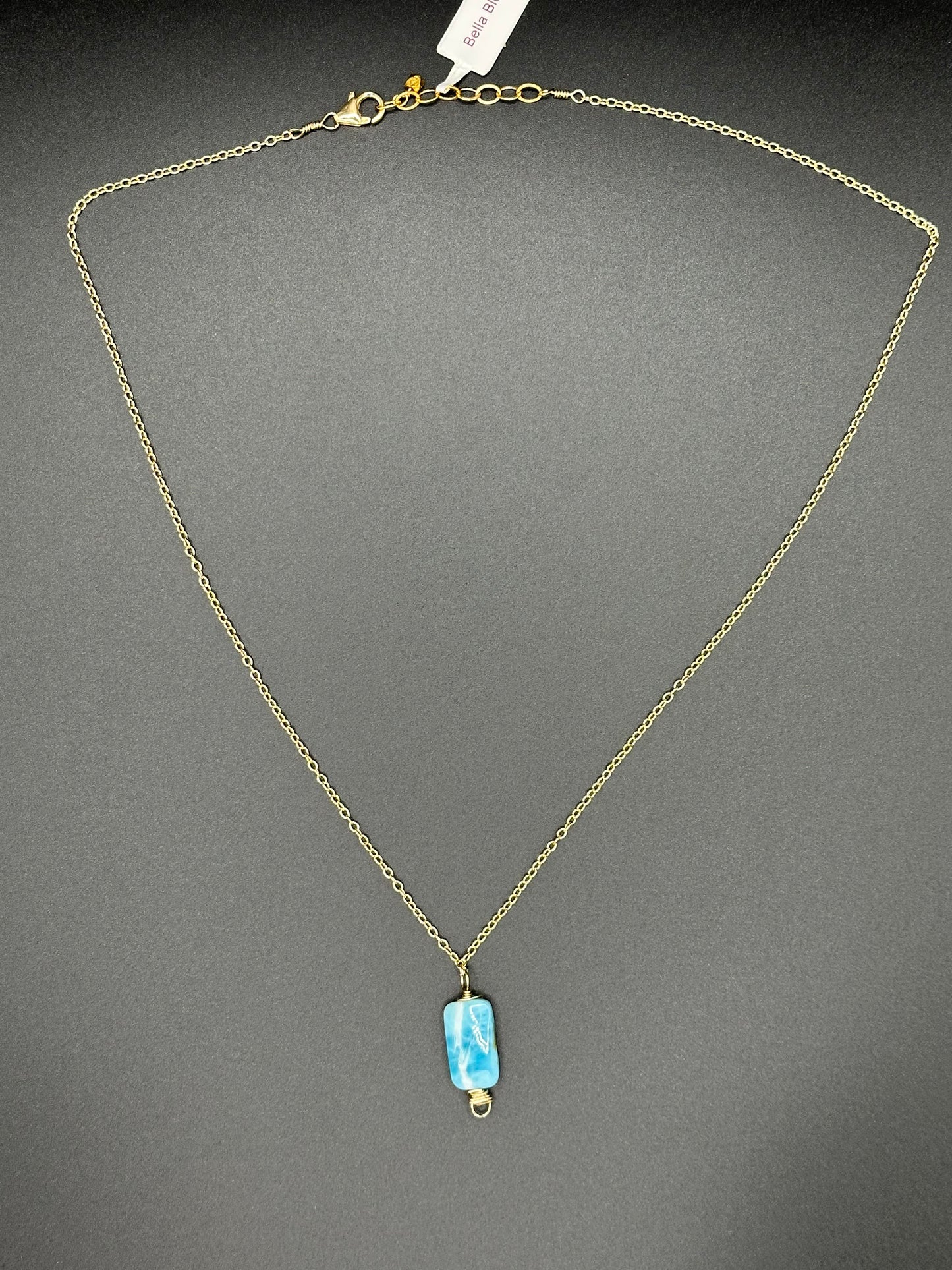 Bella Bloom Necklace - Larimar Stone Wrapped in 14k Gold Fill on 20" 14k Gold Fill Chain