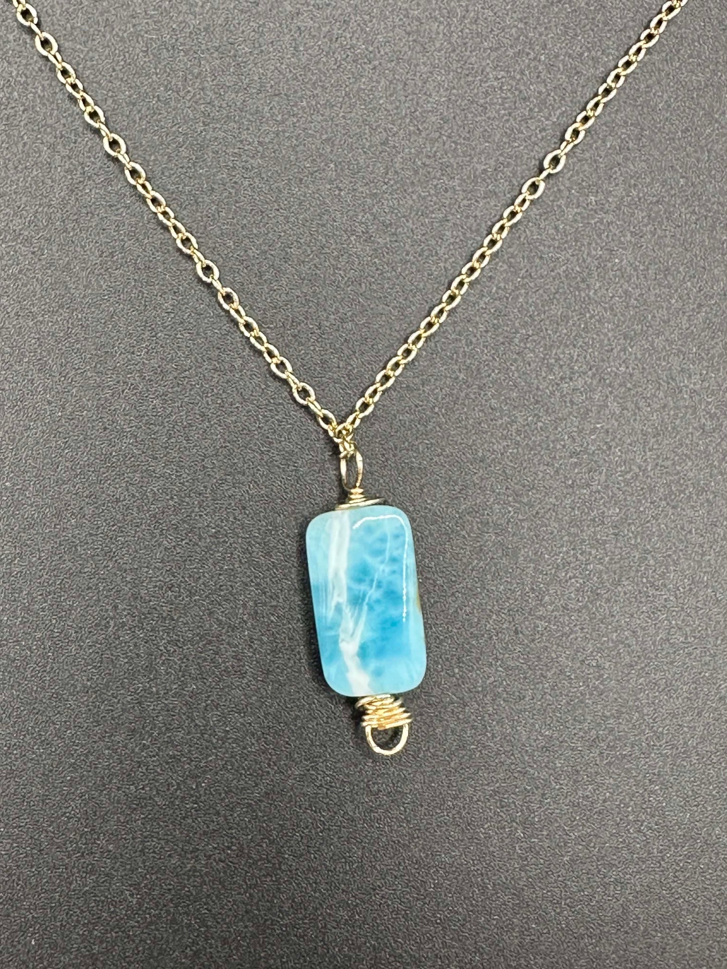 Bella Bloom Necklace - Larimar Stone Wrapped in 14k Gold Fill on 20" 14k Gold Fill Chain