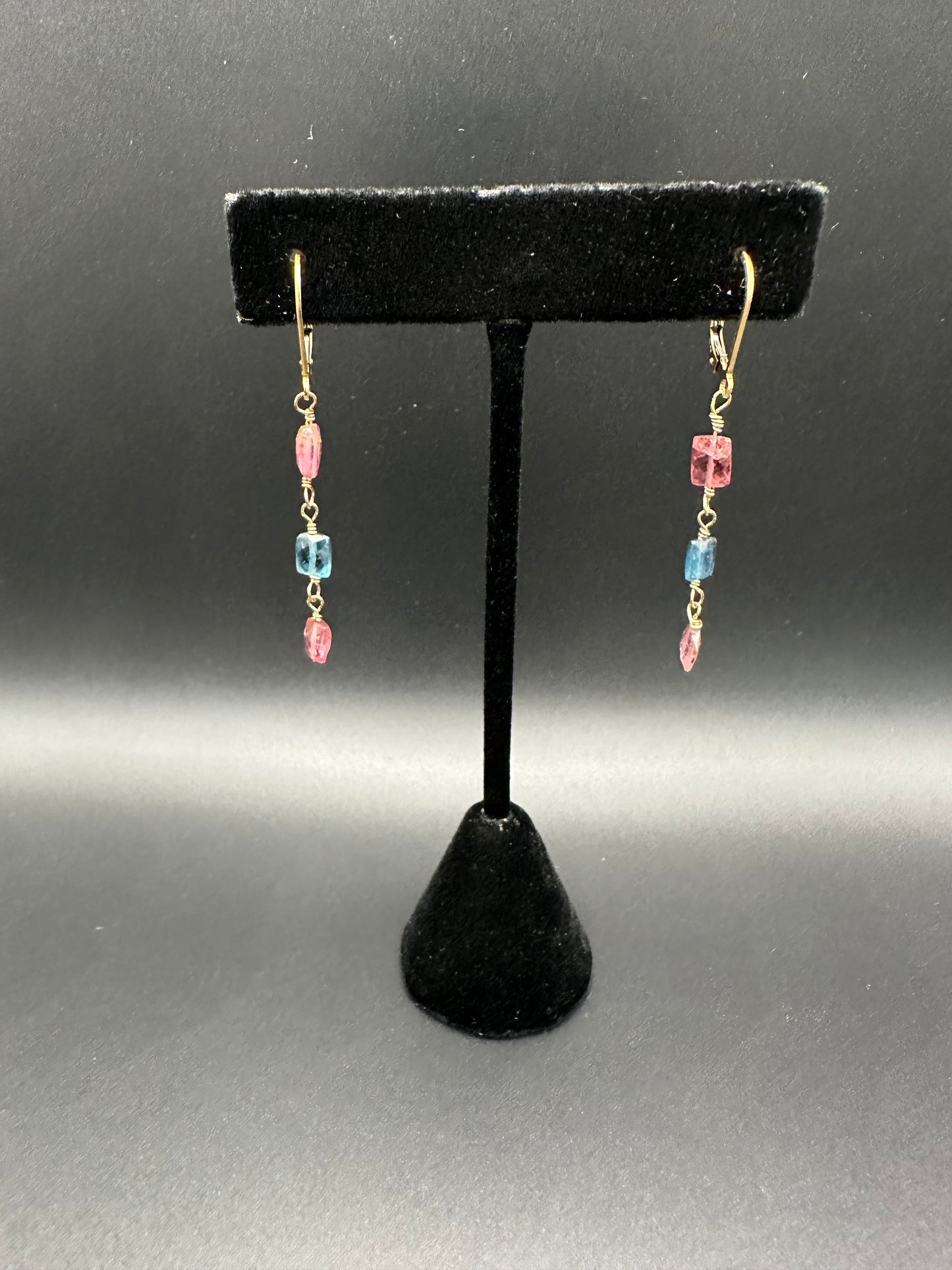 Bella Bloom Earrings - Pink and Blue Tourmaline Earrings with 14k Gold Fill Chain