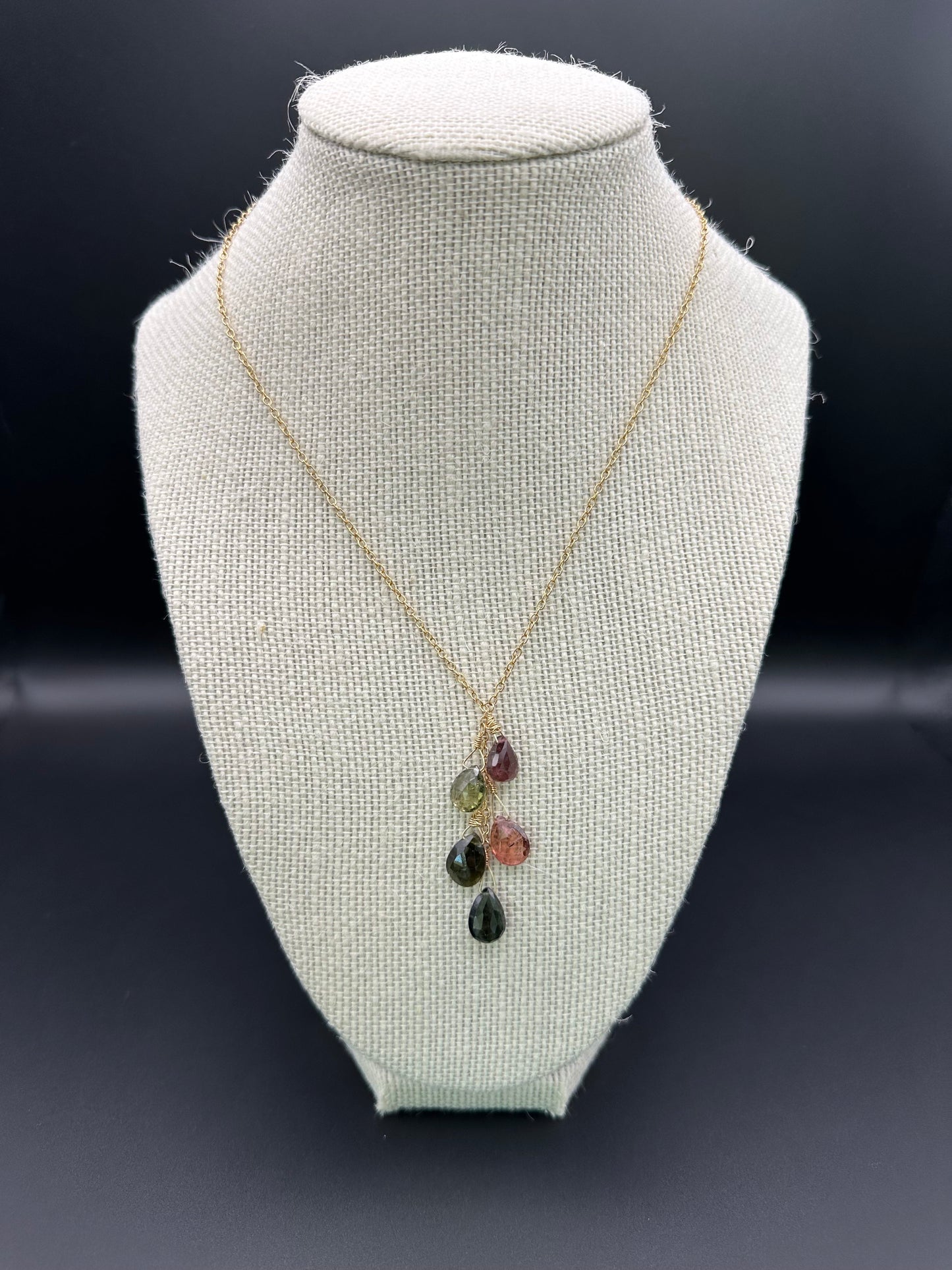 Bella Bloom Necklace - 5 Multi Colored Tourmaline Stones on 14k Gold Fill Chain