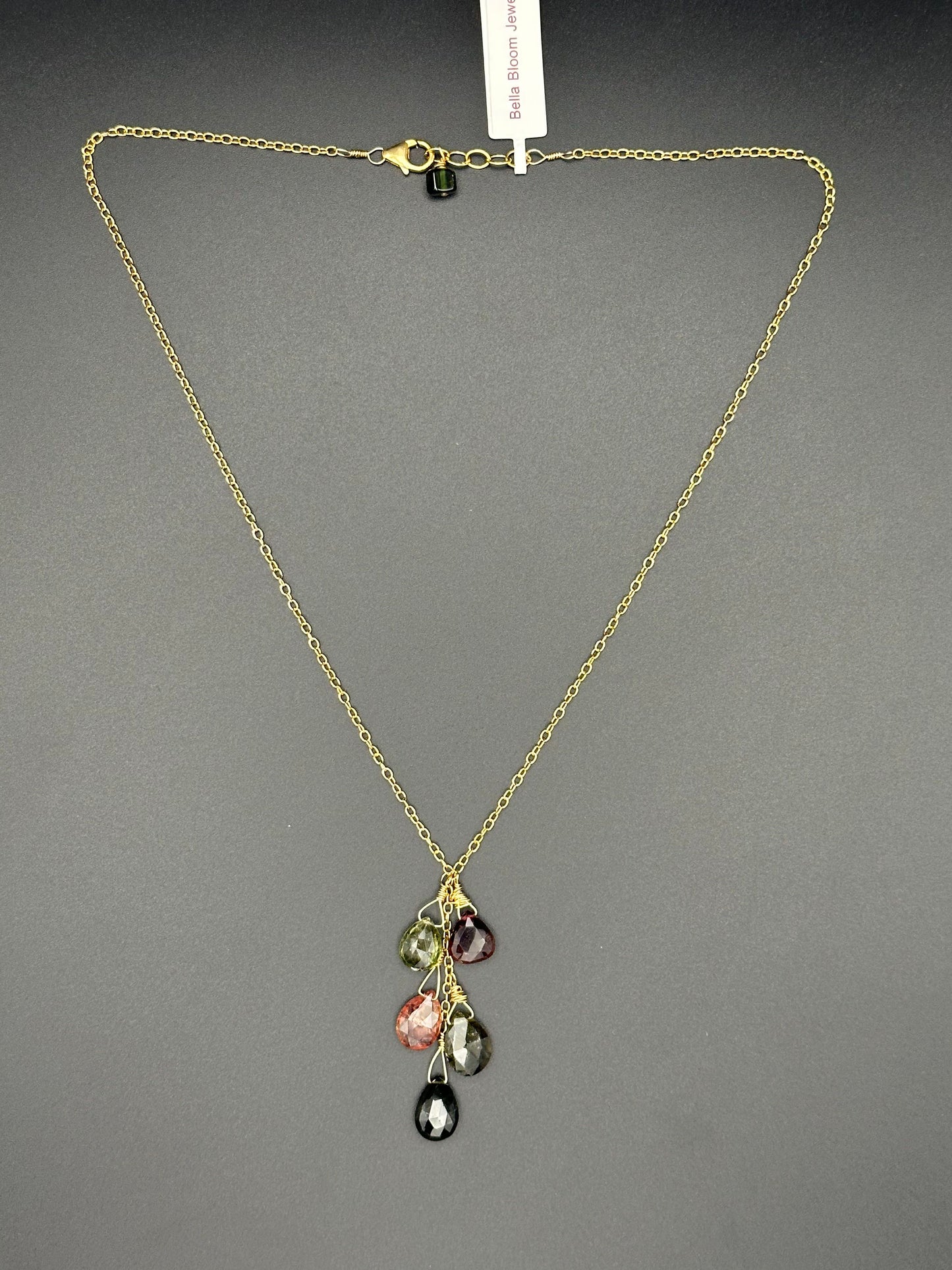 Bella Bloom Necklace - 5 Multi Colored Tourmaline Stones on 14k Gold Fill Chain