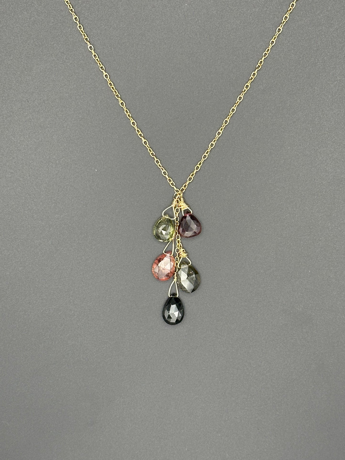 Bella Bloom Necklace - 5 Multi Colored Tourmaline Stones on 14k Gold Fill Chain